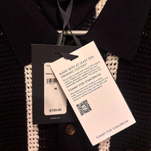 Tommy Hilfiger Men's Short-Sleeve Stripe Open-Knit Overshirt - Size Medium - New - Picture 8 of 11